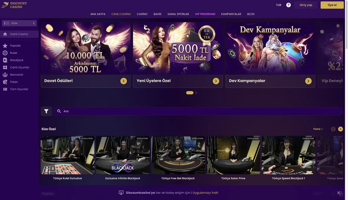 Operatörün canlı casino bölümü, 26 Ağustos 2026 tarihinde alınan ekran görüntüsü.